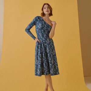 Fit & Flare One Shoulder Midi Dress - Cloud Floral